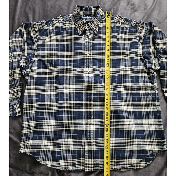Ralph Lauren Men's Plaid Blue White Long Sleeve Button-Up Flannel Shirt XL - Picture 6 of 6